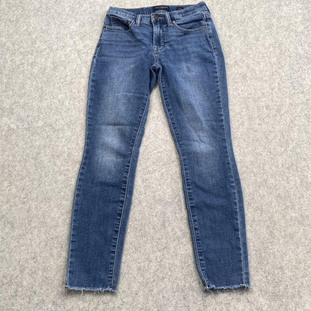 Lucky Brand Mid Rise Skinny Ava Jeans Womens 2 (25x25) Blue Distressed Ankle
